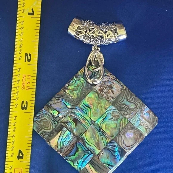 NEW 58MM rectangular Abalone 925 silver pendant - Picture 2 of 2